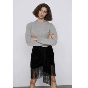 NWT ZARA BLACK VELVET MINI SKIRT WITH FRINGING SMALL